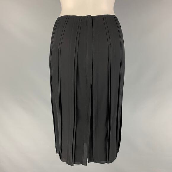 YVES SAINT LAURENT Size 4 Black Silk Pleated Pencil Skirt - Picture 3 of 6